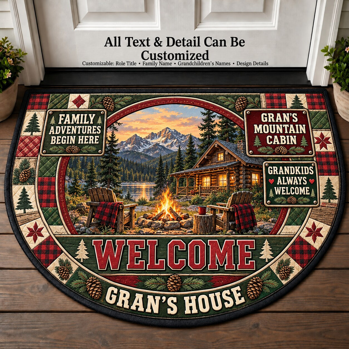 Gran's Mountain Cabin Personalized Half Round Mat | 5To9Vibe