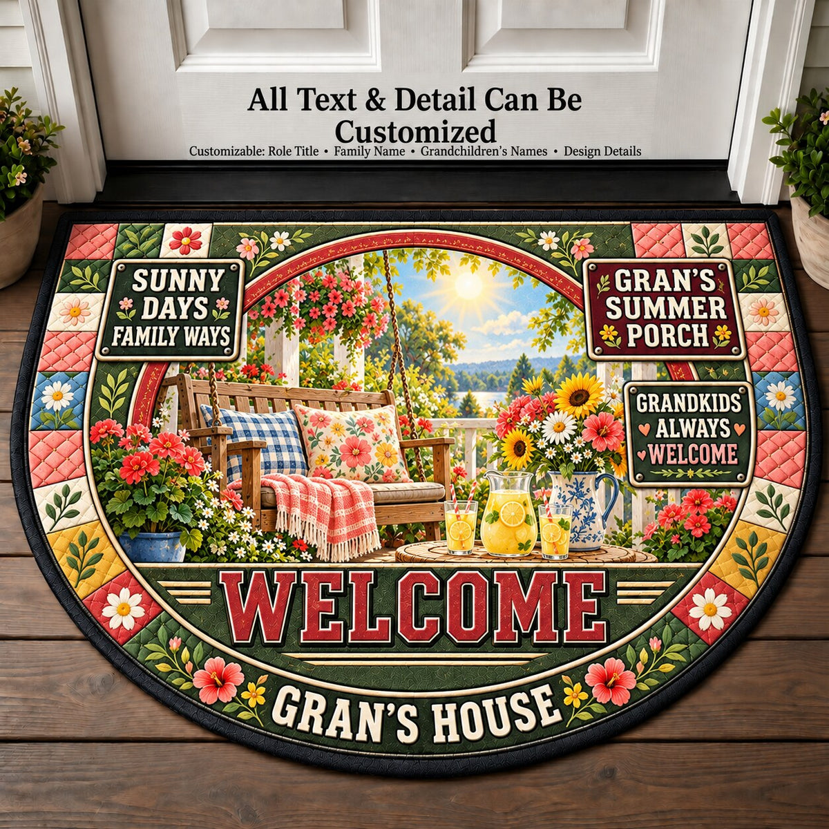 Gran's Summer Porch Personalized Half Round Mat | 5To9Vibe