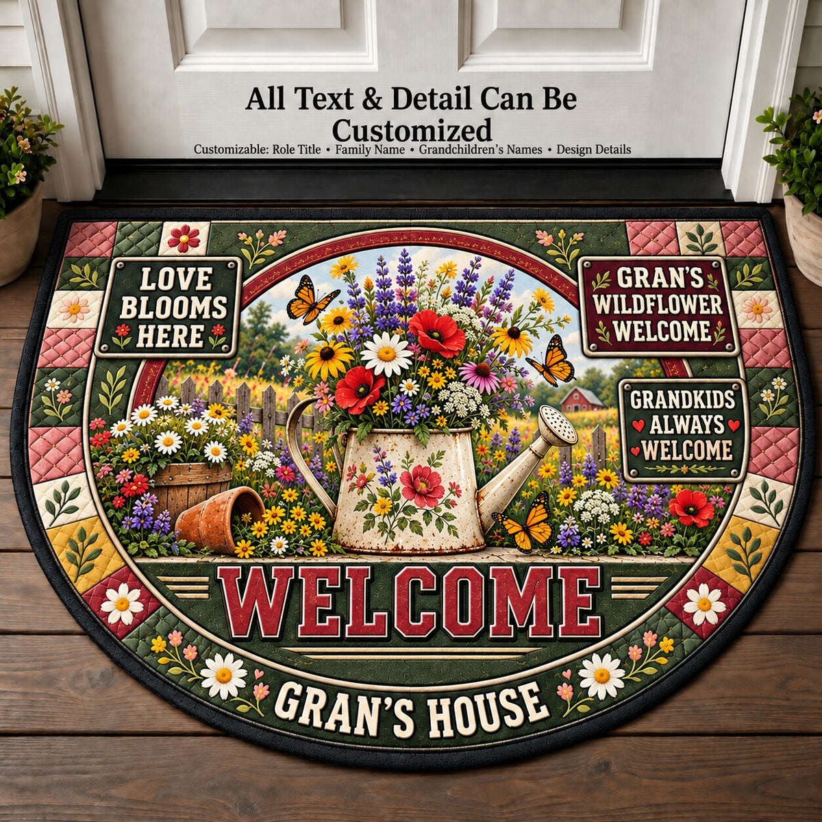 Gran's Wildflower Welcome Personalized Half Round Mat | 5To9Vibe