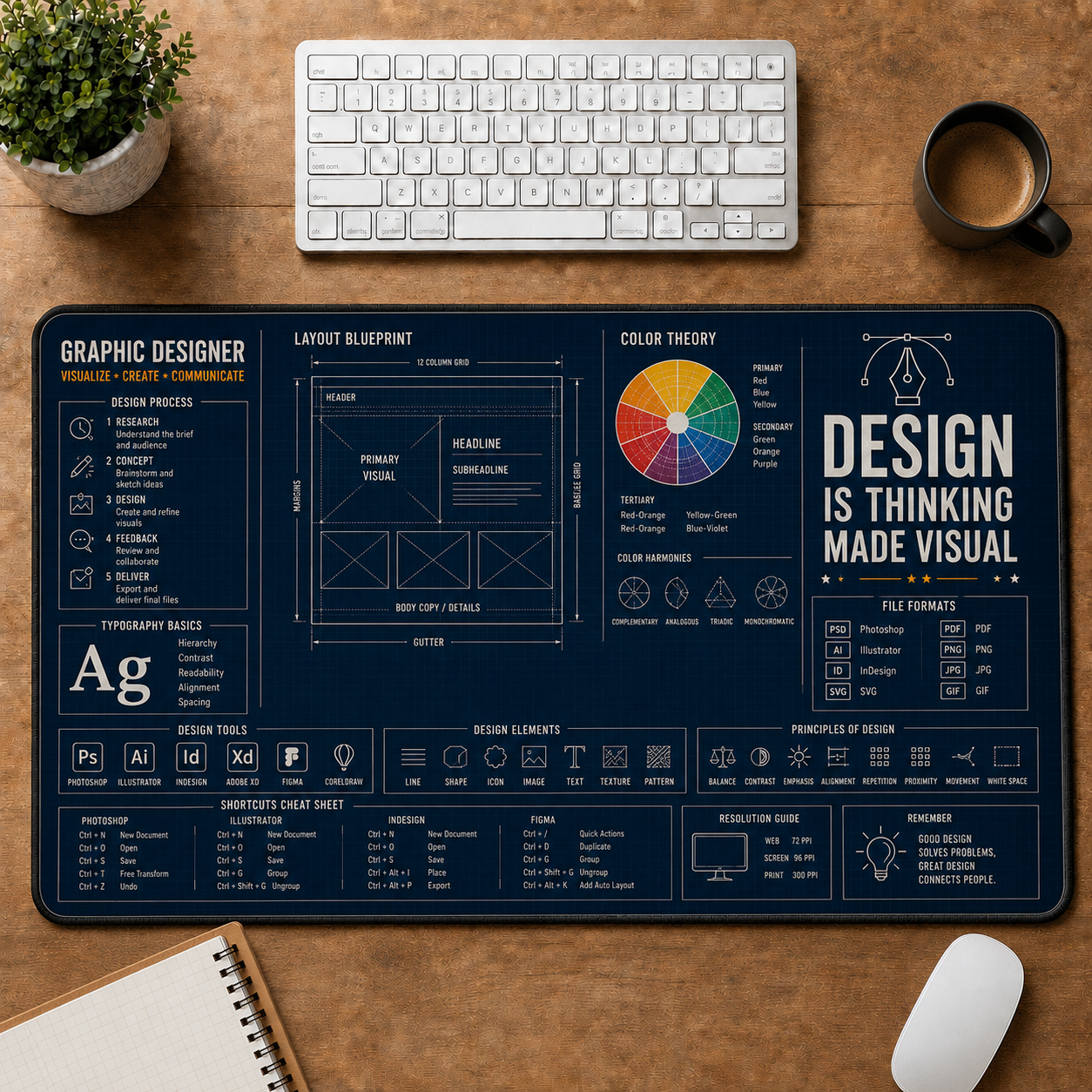 Architect Blueprint Large Desk Mat - House Floor Plan & Drafting Tools Plus Size Mouse Pad - 5to9vibe