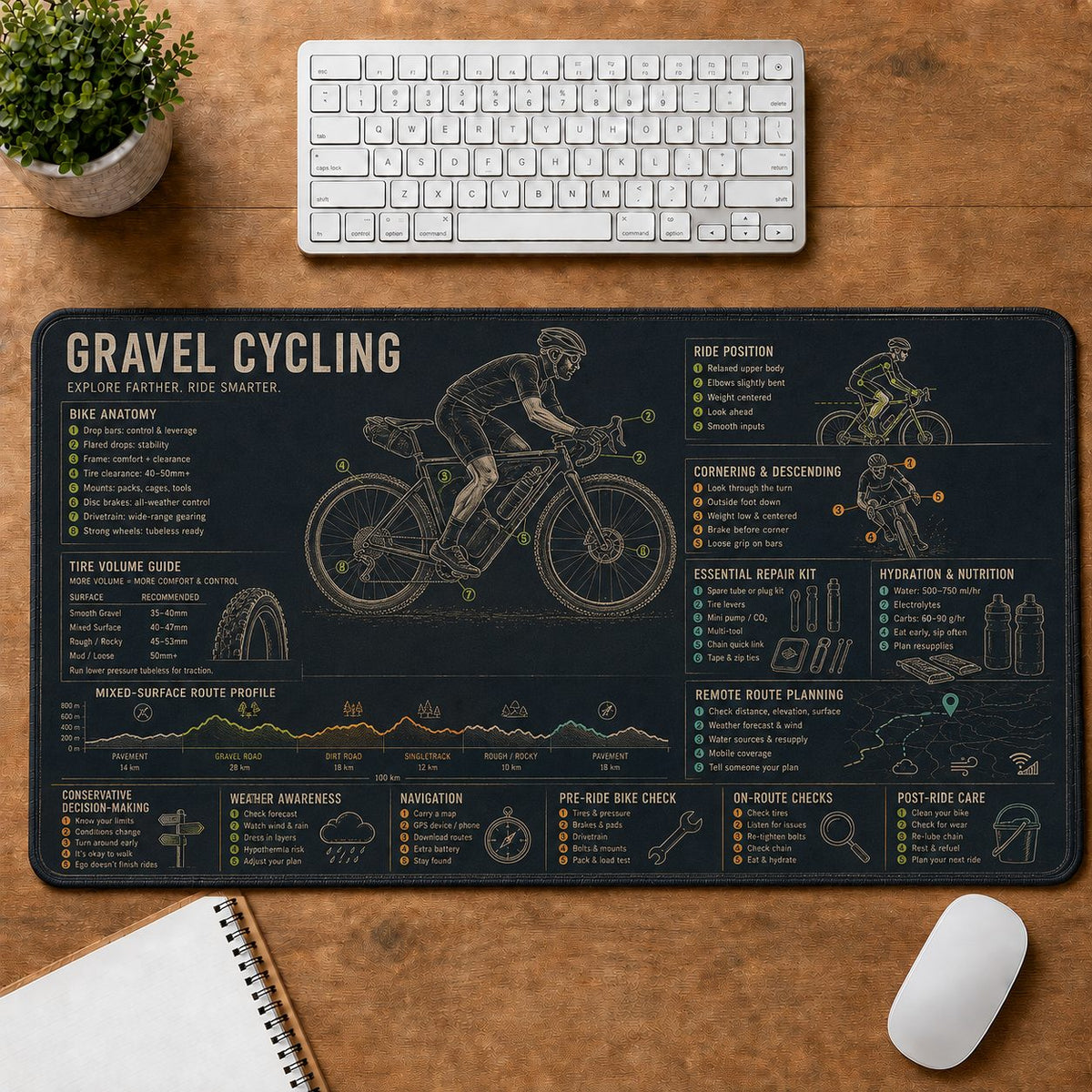 Gravel Cycling Sports Visual Guide Desk Mat | 5To9Vibe