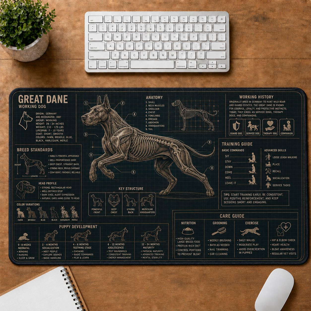 Great Dane Dog Breed Visual Guide Desk Mat | 5To9Vibe