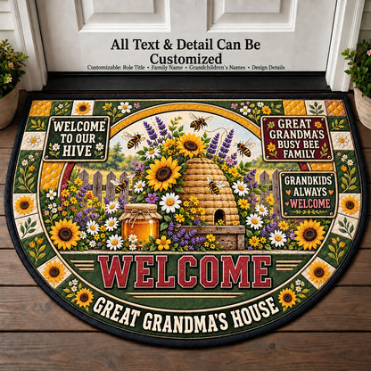 Great Grandma's Busy Bee Family Personalized Half Round Mat | 5To9Vibe