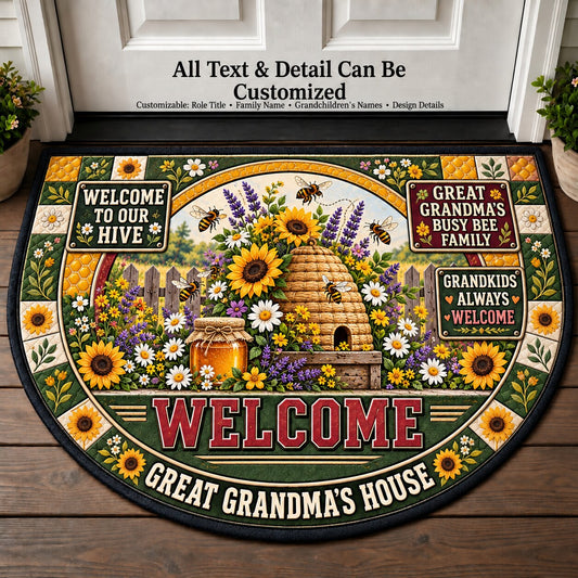 Great Grandma's Busy Bee Family Personalized Half Round Mat | 5To9Vibe