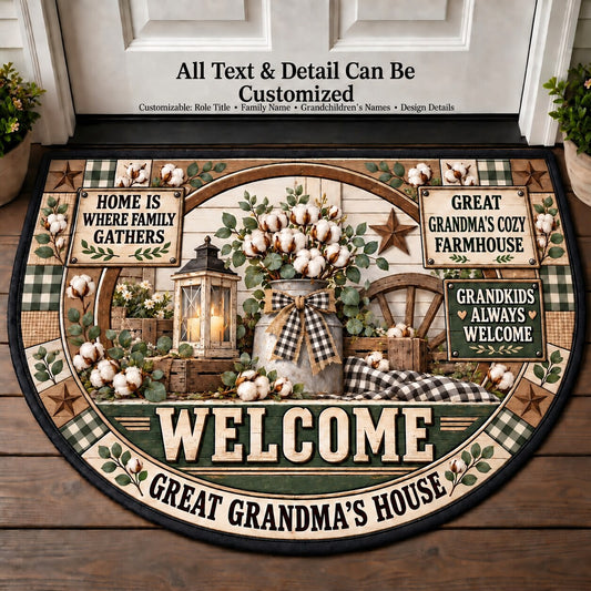 Great Grandma's Cozy Farmhouse Personalized Half Round Mat | 5To9Vibe