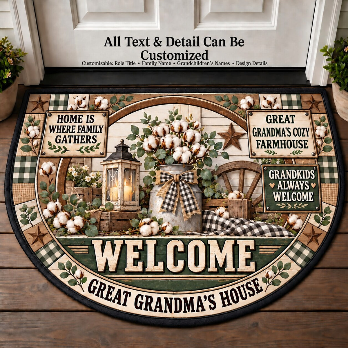 Great Grandma's Cozy Farmhouse Personalized Half Round Mat | 5To9Vibe