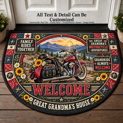 Great Grandma's Motorcycle Adventures Personalized Half Round Mat | 5To9Vibe