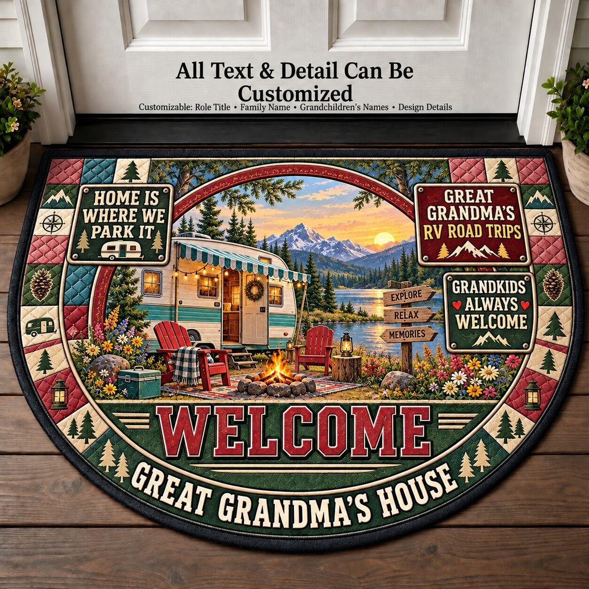 Great Grandma's RV Road Trips Personalized Half Round Mat | 5To9Vibe