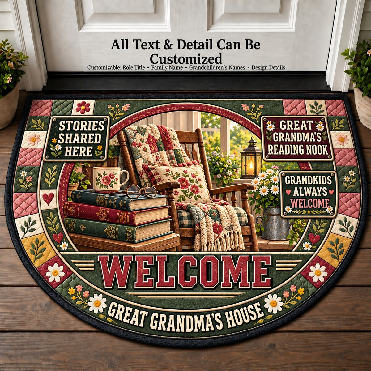 Great Grandma's Reading Nook Personalized Half Round Mat | 5To9Vibe
