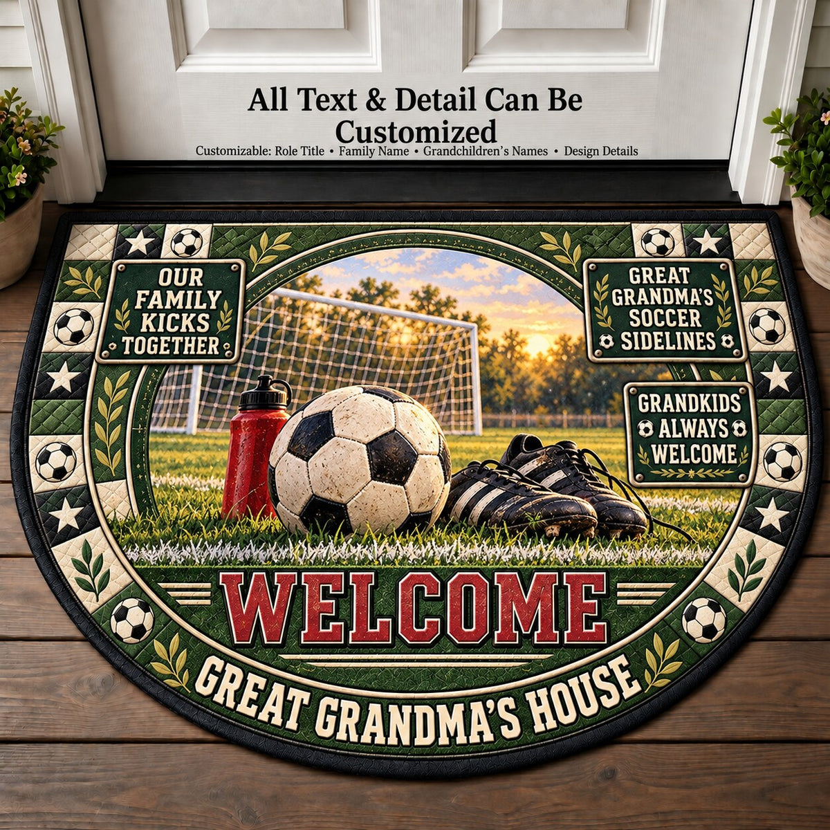 Great Grandma's Soccer Sidelines Personalized Half Round Mat | 5To9Vibe