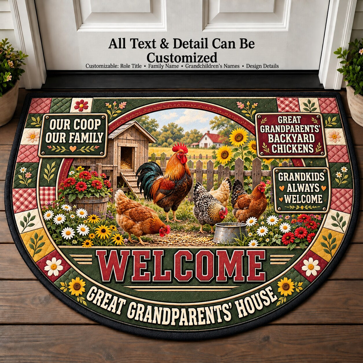 Great Grandparents' Backyard Chickens Personalized Half Round Mat | 5To9Vibe