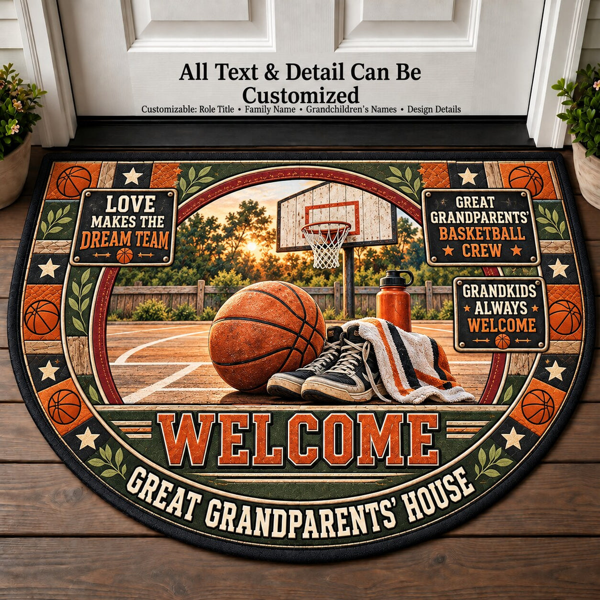 Great Grandparents' Basketball Crew Personalized Half Round Mat | 5To9Vibe