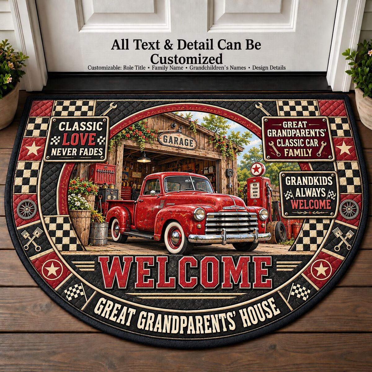 Great Grandparents' Classic Car Family Personalized Half Round Mat | 5To9Vibe