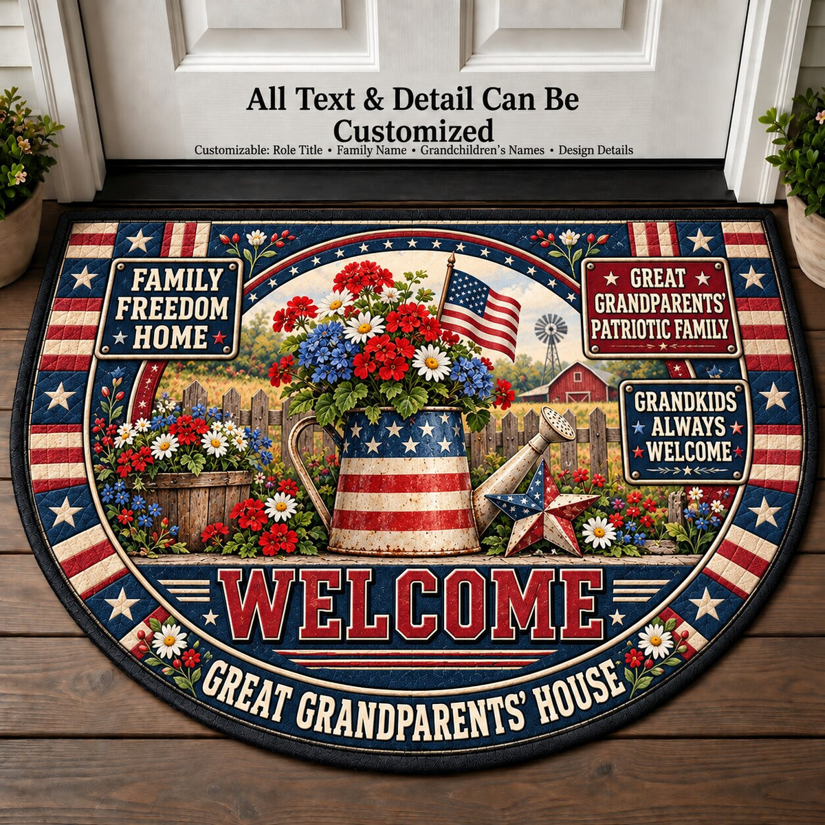 Great Grandparents' Patriotic Family Personalized Half Round Mat | 5To9Vibe