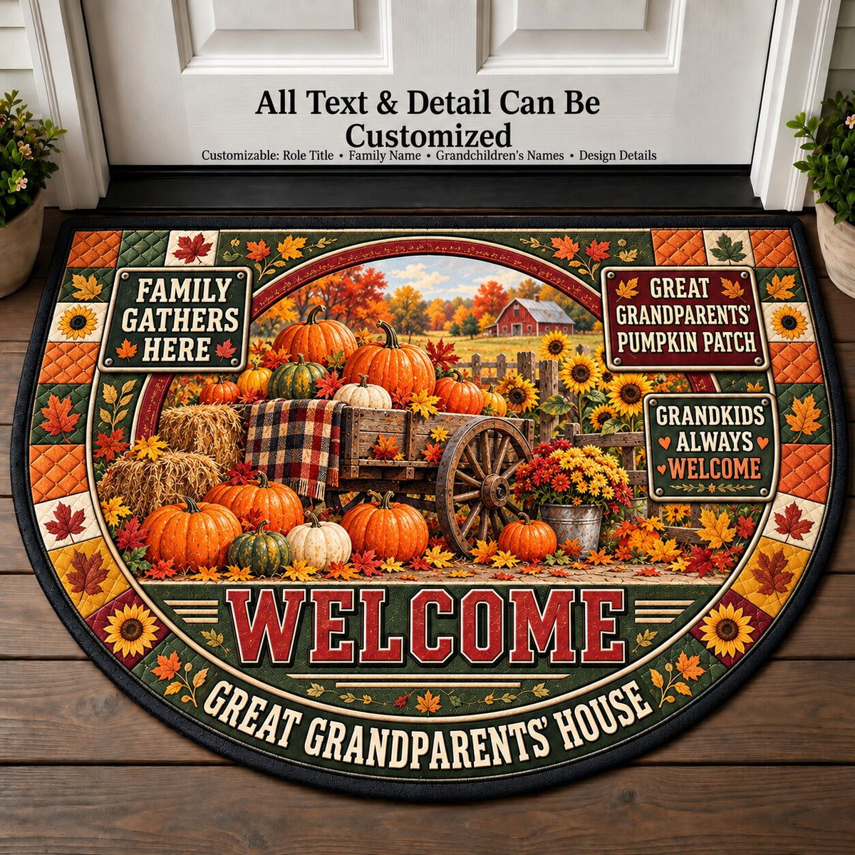 Great Grandparents' Pumpkin Patch Personalized Half Round Mat | 5To9Vibe