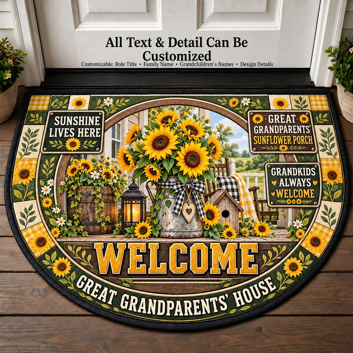 Great Grandparents' Sunflower Porch Personalized Half Round Mat | 5To9Vibe