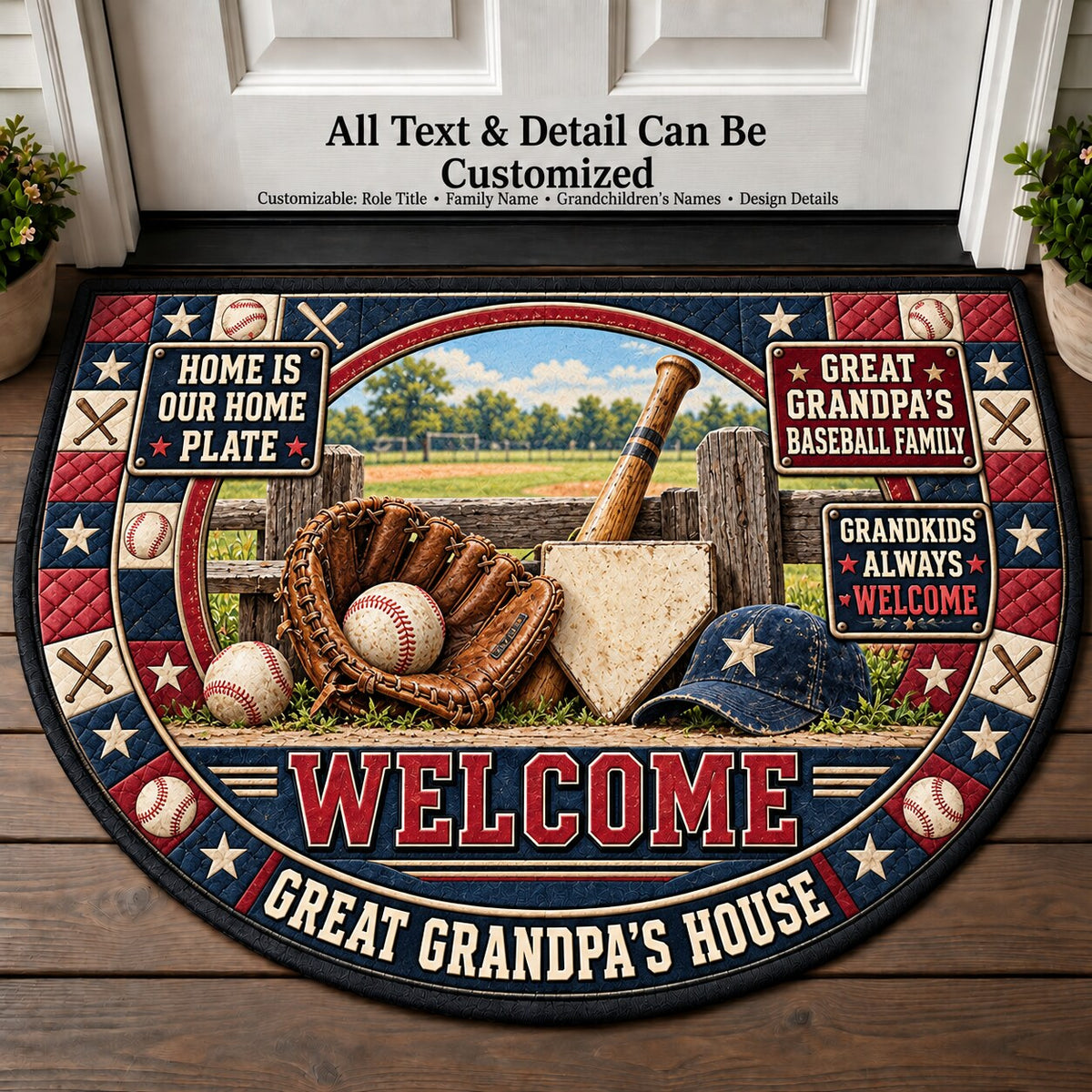 Great Grandpa's Baseball Family Personalized Half Round Mat | 5To9Vibe