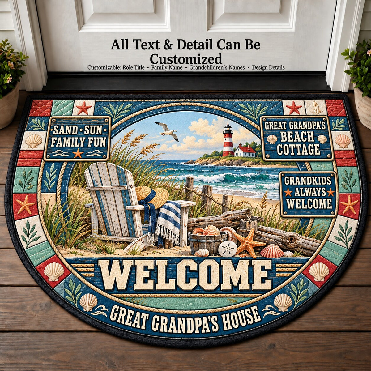 Great Grandpa's Beach Cottage Personalized Half Round Mat | 5To9Vibe