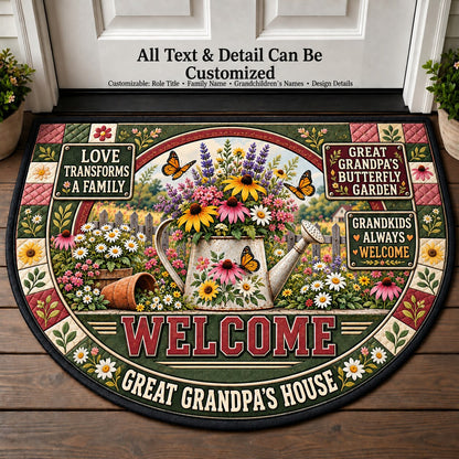 Great Grandpa's Butterfly Garden Personalized Half Round Mat | 5To9Vibe
