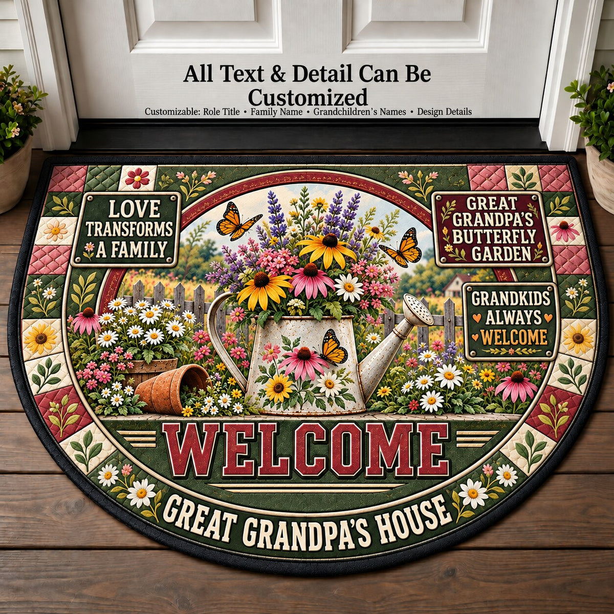 Great Grandpa's Butterfly Garden Personalized Half Round Mat | 5To9Vibe