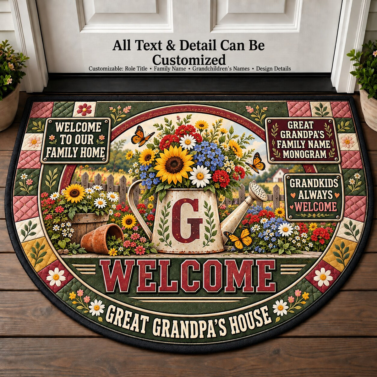 Great Grandpa's Family Name Monogram Personalized Half Round Mat | 5To9Vibe