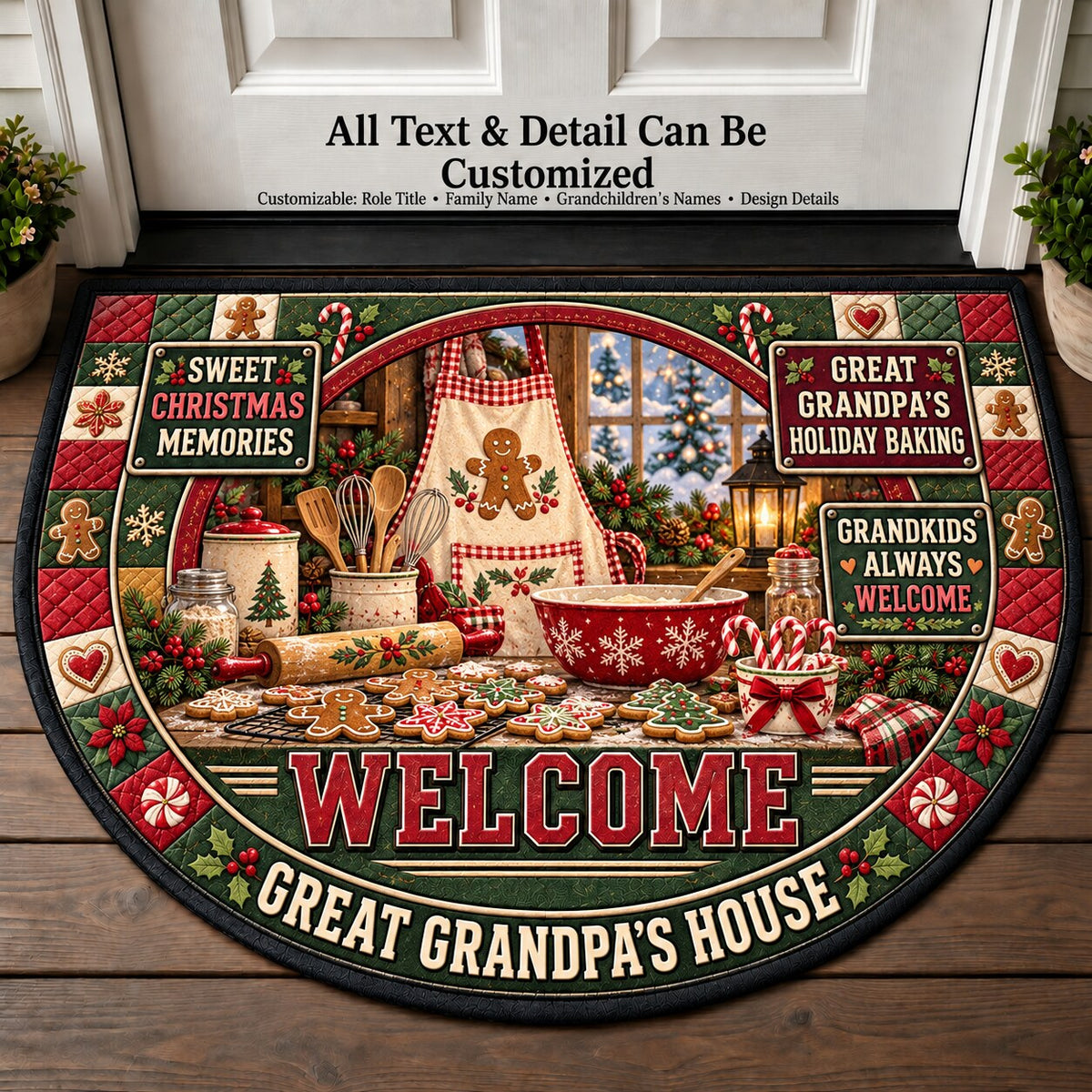 Great Grandpa's Holiday Baking Personalized Half Round Mat | 5To9Vibe