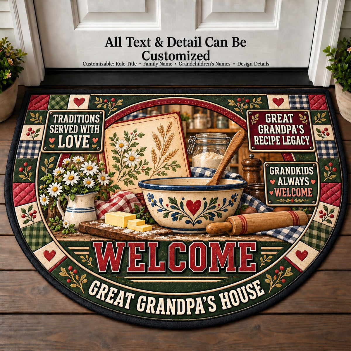 Great Grandpa's Recipe Legacy Personalized Half Round Mat | 5To9Vibe