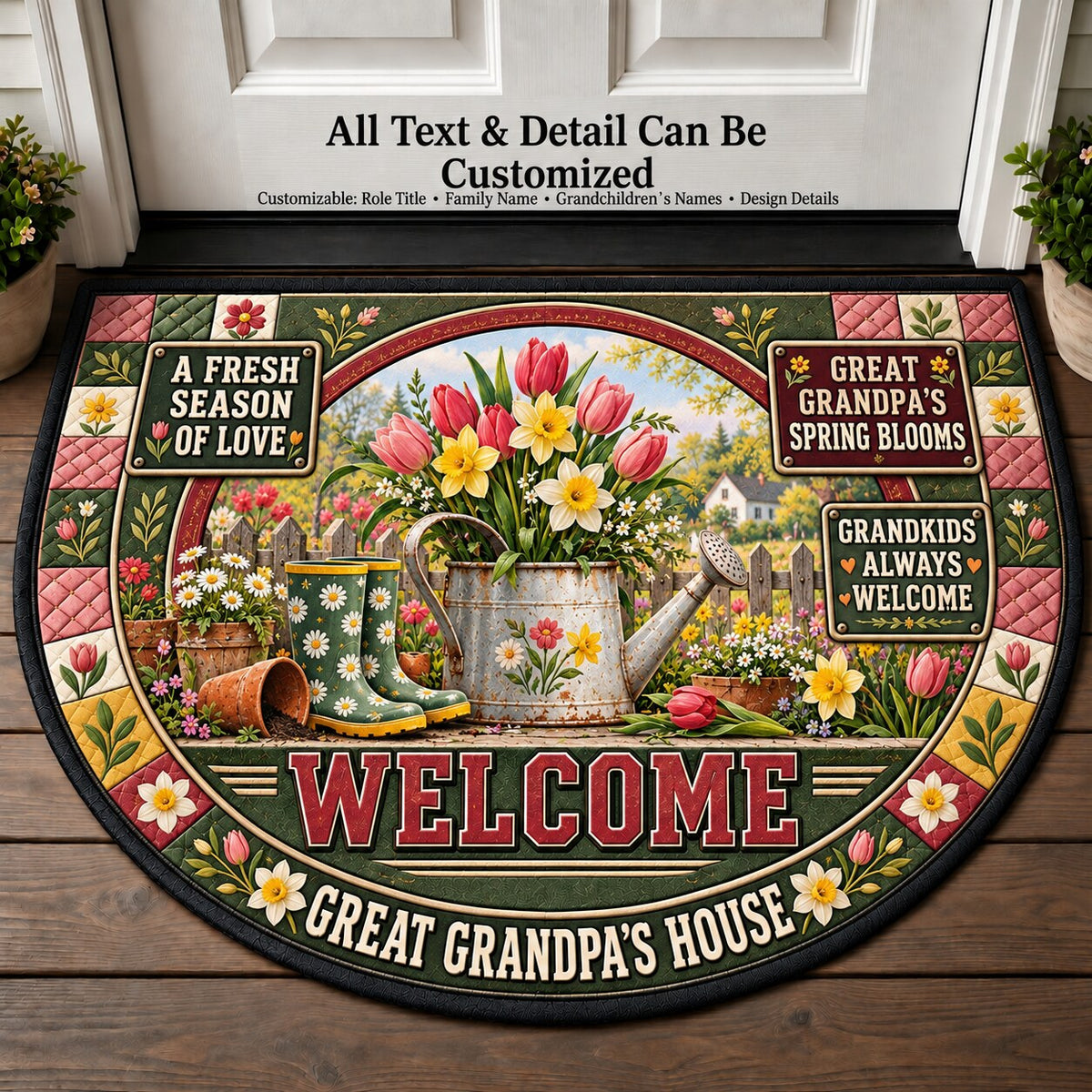 Great Grandpa's Spring Blooms Personalized Half Round Mat | 5To9Vibe