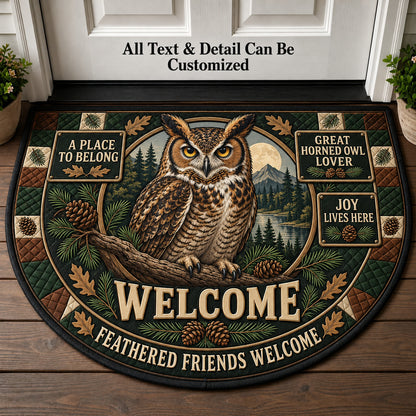 Great Horned Owl Lover Personalized Half Round Mat | 5To9Vibe