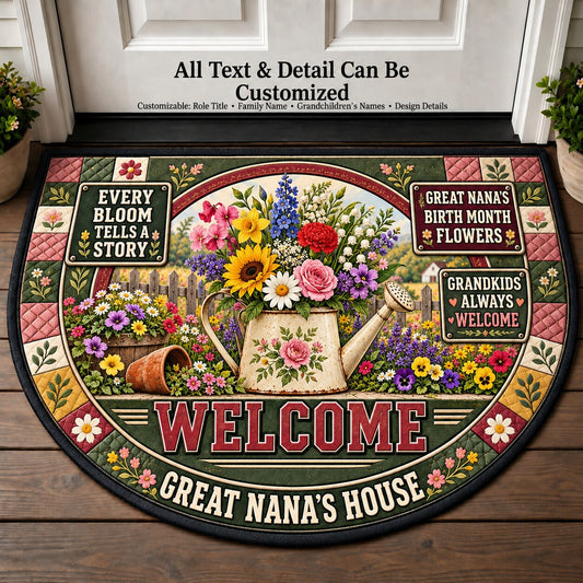 Great Nana's Birth Month Flowers Personalized Half Round Mat | 5To9Vibe