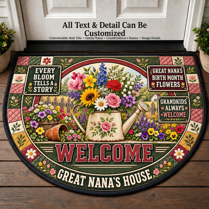 Great Nana's Birth Month Flowers Personalized Half Round Mat | 5To9Vibe