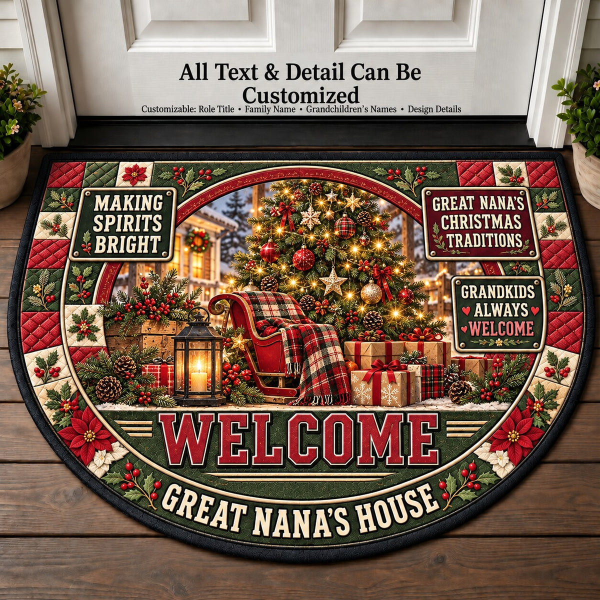 Great Nana's Christmas Traditions Personalized Half Round Mat | 5To9Vibe