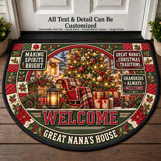 Great Nana's Christmas Traditions Personalized Half Round Mat | 5To9Vibe