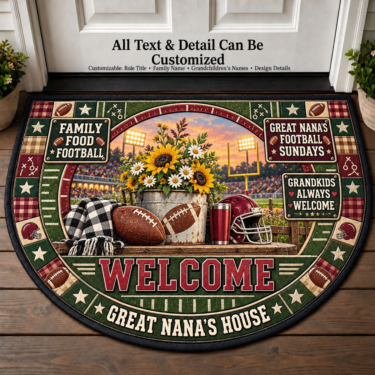 Great Nana's Football Sundays Personalized Half Round Mat | 5To9Vibe