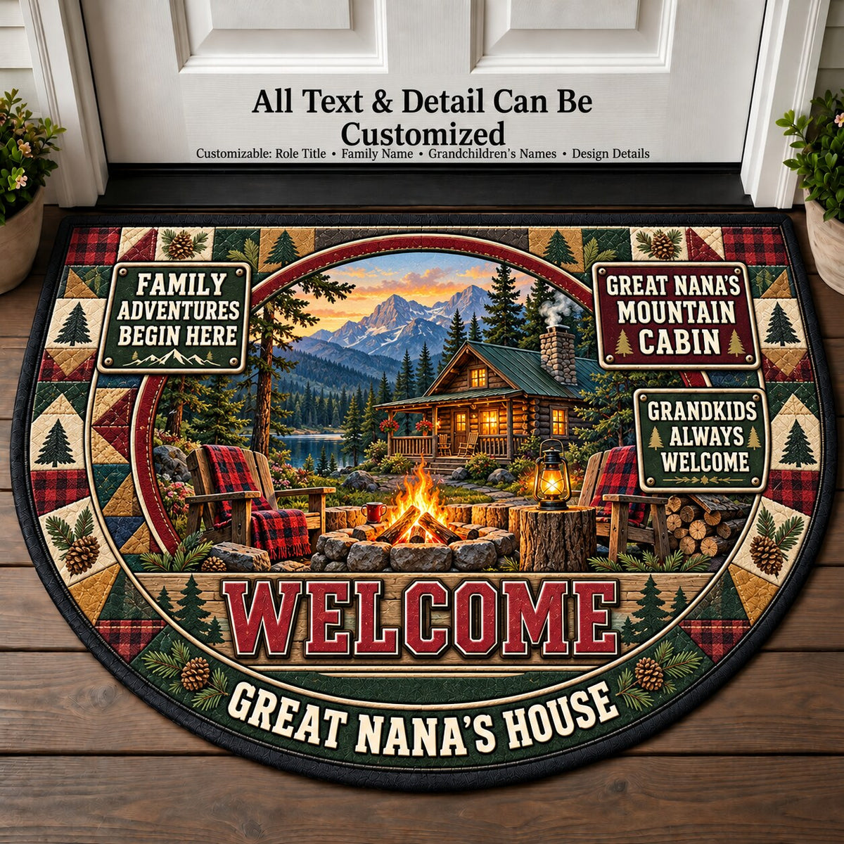 Great Nana's Mountain Cabin Personalized Half Round Mat | 5To9Vibe