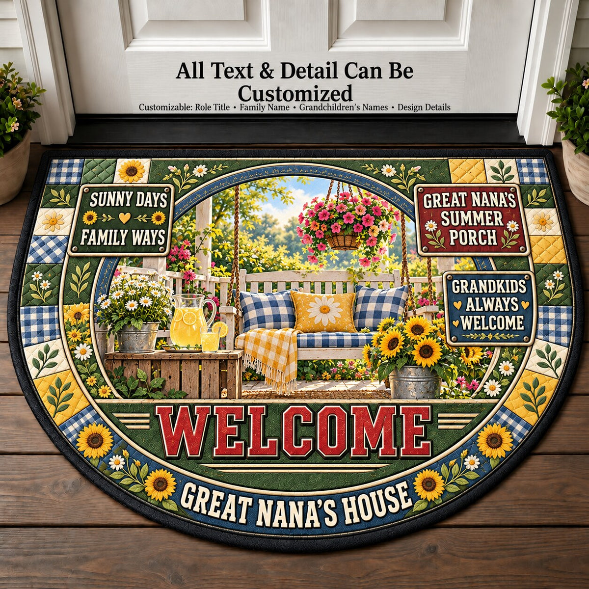 Great Nana's Summer Porch Personalized Half Round Mat | 5To9Vibe