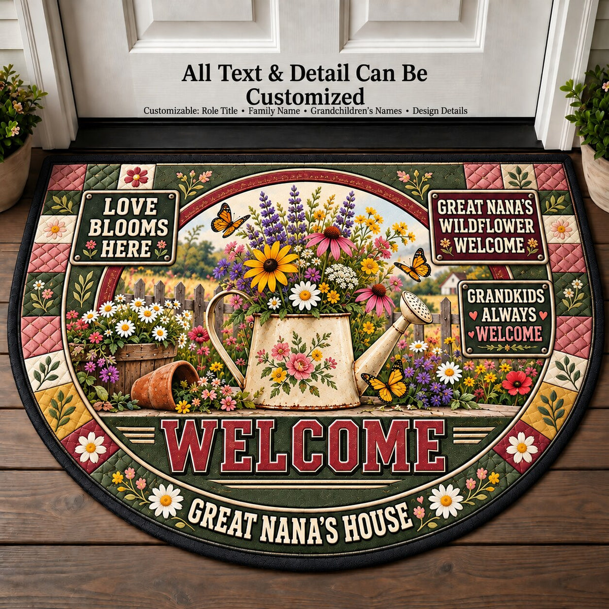 Great Nana's Wildflower Welcome Personalized Half Round Mat | 5To9Vibe