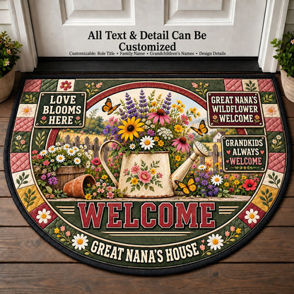 Great Nana's Wildflower Welcome Personalized Half Round Mat | 5To9Vibe