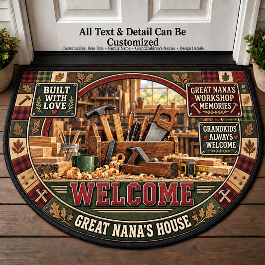 Great Nana's Workshop Memories Personalized Half Round Mat | 5To9Vibe