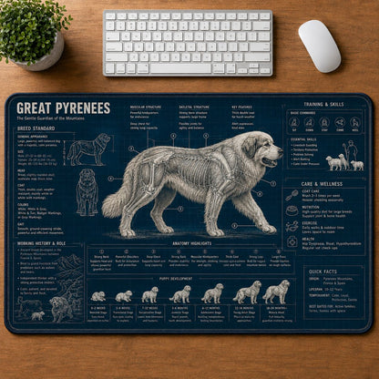 Great Pyrenees Dog Breed Visual Guide Desk Mat | 5To9Vibe