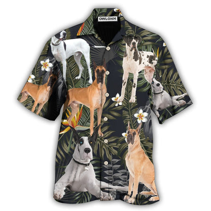 Hawaiian Shirt / Adults / S Great Dane Dog Tropical Leaf Black Style - Hawaiian Shirt 