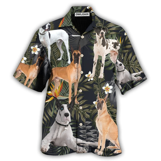 Hawaiian Shirt / Adults / S Great Dane Dog Tropical Leaf Black Style - Hawaiian Shirt 