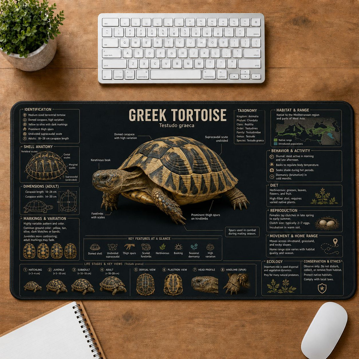 Greek Tortoise Turtle and Tortoise Species Guide Desk Mat | 5To9Vibe