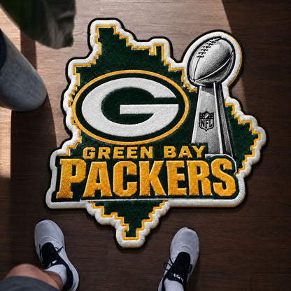All Football Teams Logo Trophy City Map Football Fan Custom Shape Rug Print Premium Welcome Mat Washable Black Border Personalized Football Custom Shape Rug
