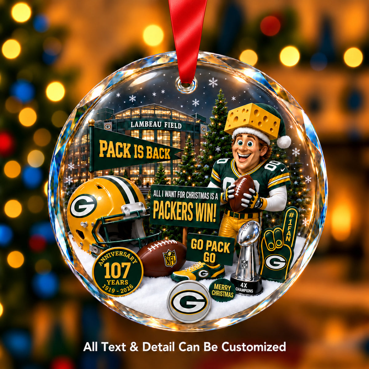 Green Bay Packers Snow Globe Glass Ornament