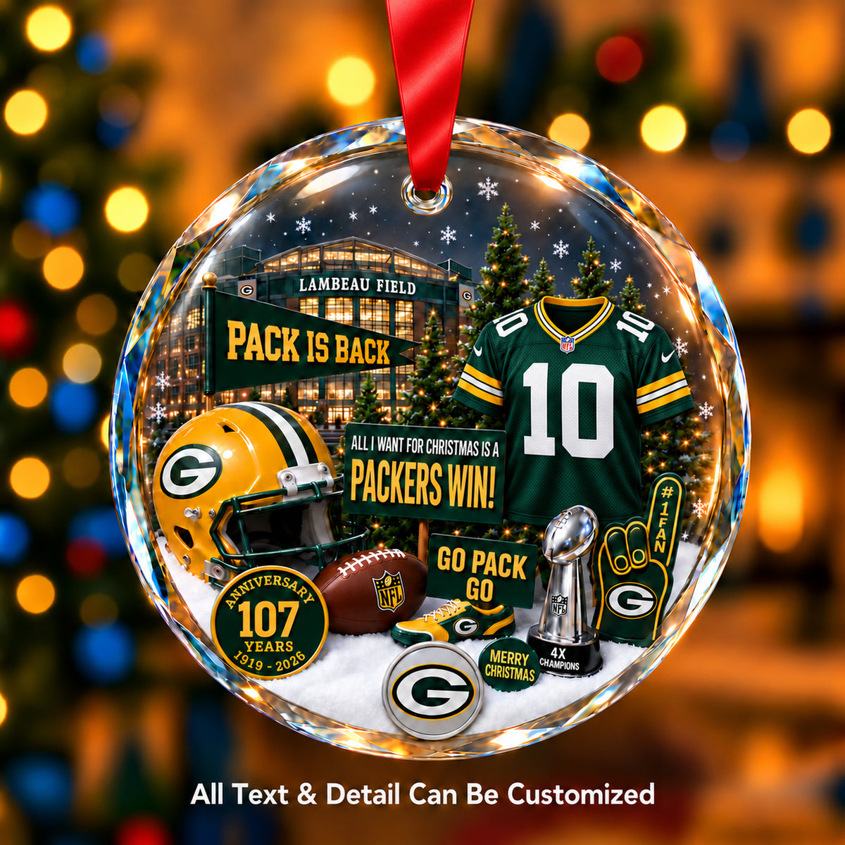 Green Bay Packers Jersey Snow Globe Glass Ornament