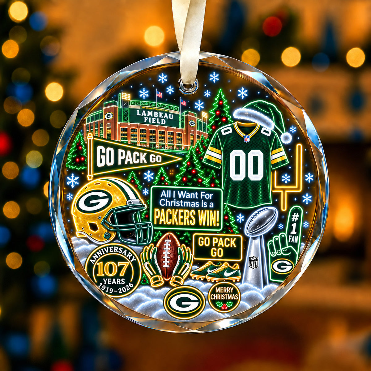 All Football Teams Christmas Neon Stadium Snow Glass Ornament With Gift Box - 5to9vibe