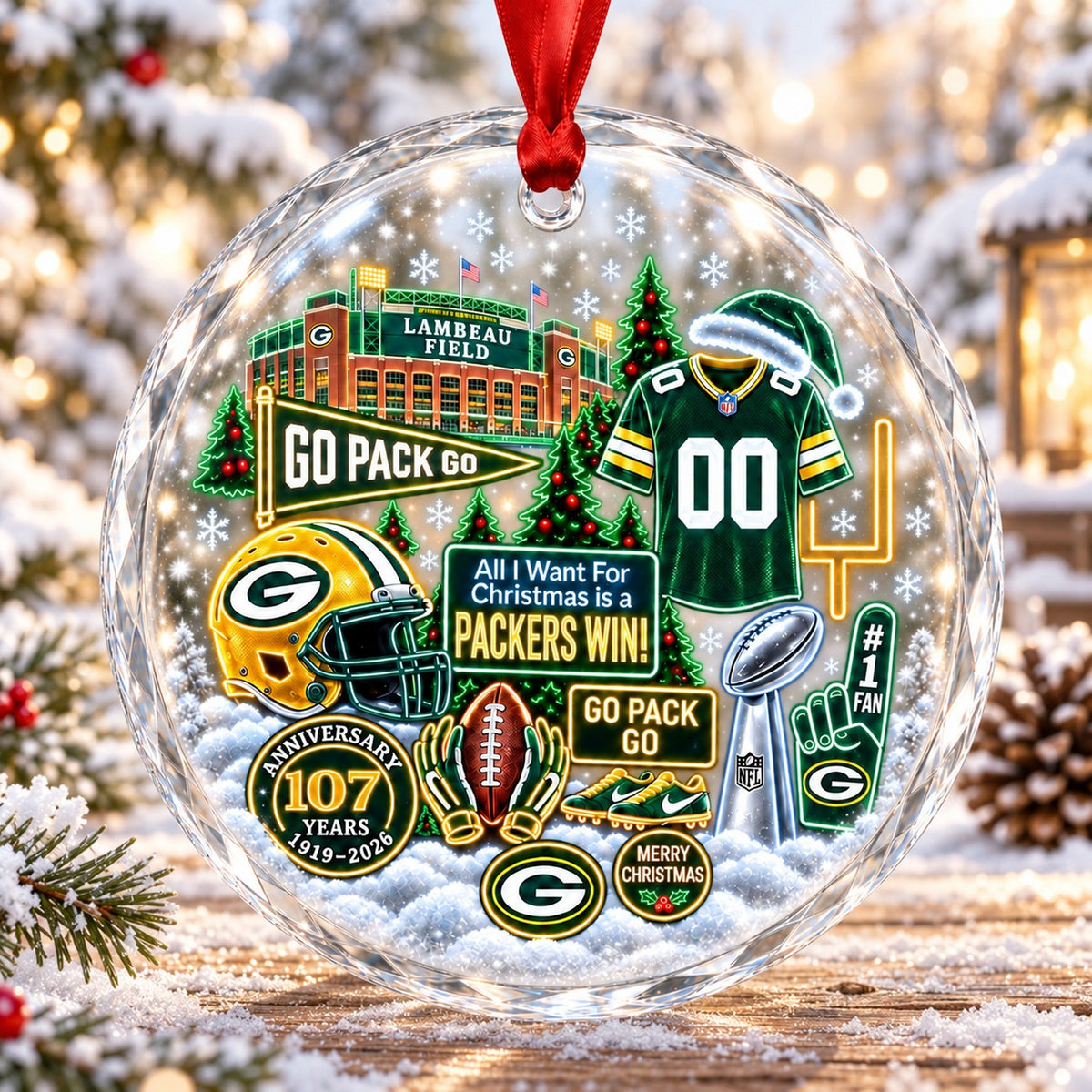 All Football Teams Christmas Stadium Snow Vibe Glass Ornament With Gift Box - 5to9vibe