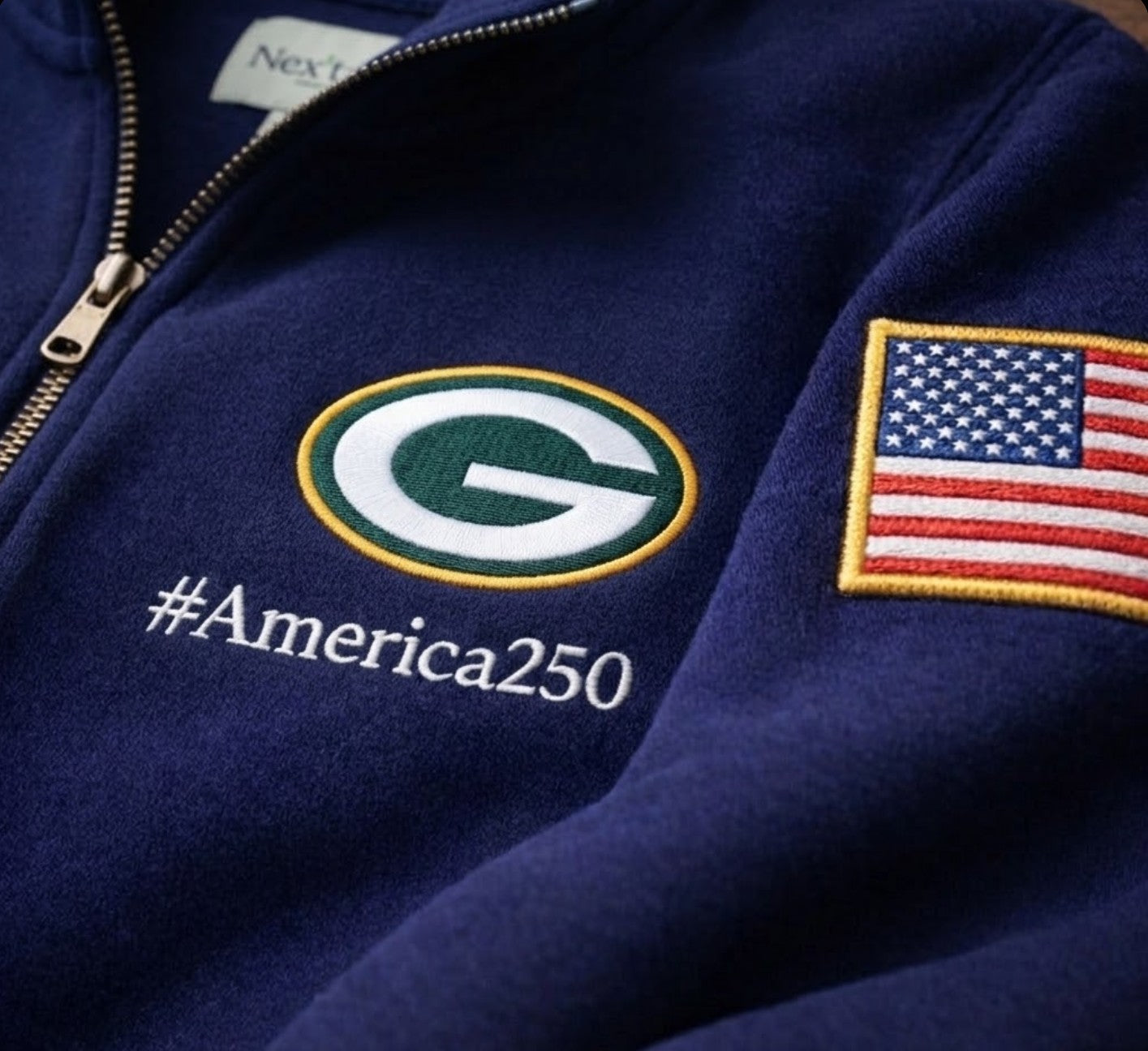 Football Logo America 250 Anniversary Embroidered Logo Premium Quarter Zip Sweatshirt, Inspired Quarter Zip Sweater