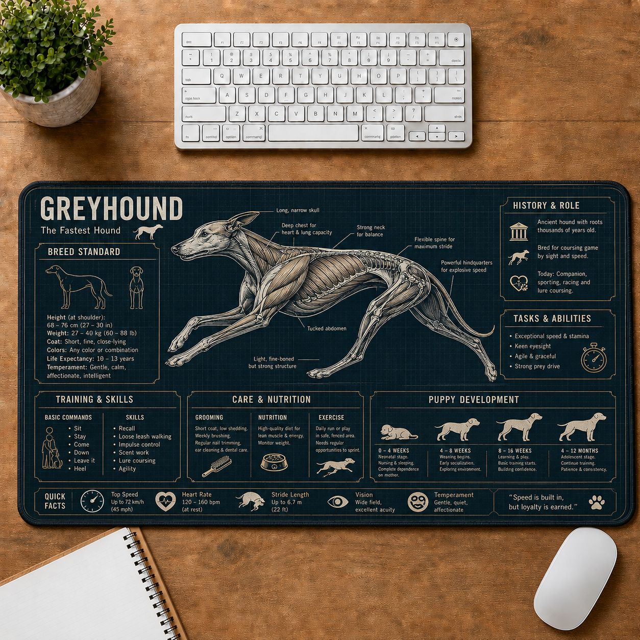 Greyhound Dog Breed Visual Guide Desk Mat | 5To9Vibe
